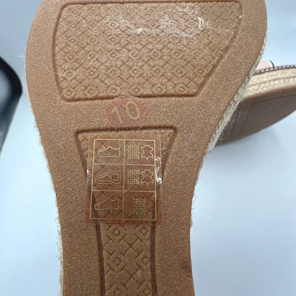 Tory Burch Frieda Espadrille Platform Wedge Sandals Pink Striped Canvas US 10‎